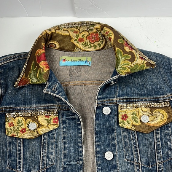 Too-She-She Upcycled Gorgeous Tapestry  Gap Denim Jean Jacket - Picture 6 of 10